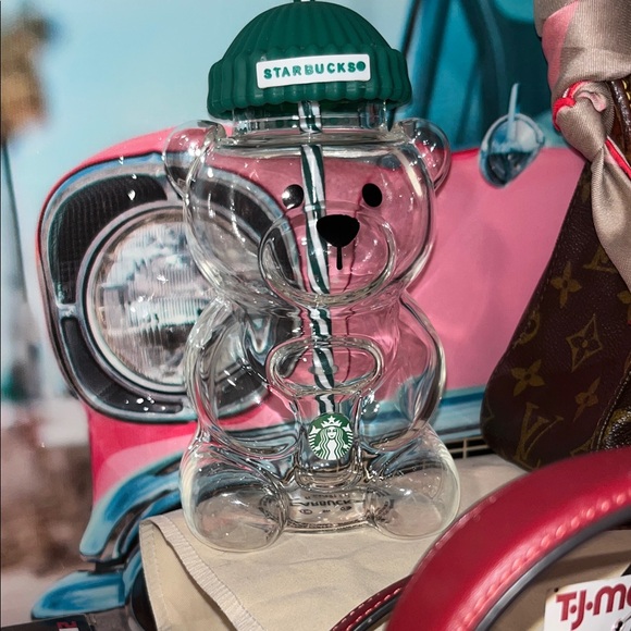 Starbucks Other - Starbucks Glass Bearista Cup with Signature Logo Starbucks Cap and Stripe Straw